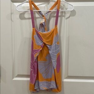 O'Neill Women Orange Floral Twist-Back Camisole with Lavender & Pink Accents, XL
